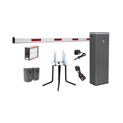 Kit COMPLETO Barrera Izquierda XBS Con Corona LED / Brazo de 5.5 Metros / Incluye Sensor de Masa, Transformador, Lazo Magnético, Ancla, Fotoceldas y 2 Controles Inalámbricos