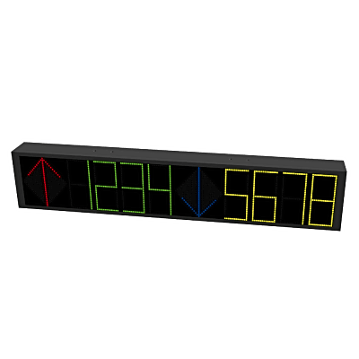 Pantalla Guía Estacionamiento Interior Doble Vía 4 Dígitos / 7-8 mm Pixel Pitch / 3800 cd/m² Luminancia / 110° Ángulo Visión / RS485 y RJ45 / 7 Colores / Iconos Personalizables / AC 100-240V