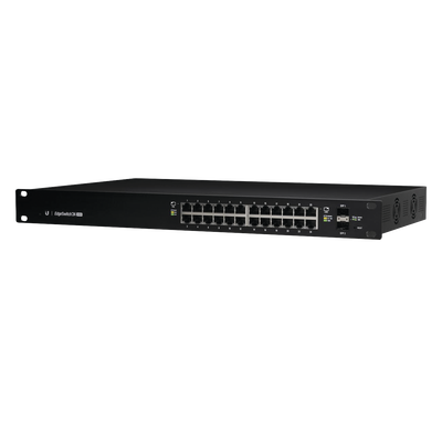 Switch EdgeMAX Administrable de 24 Puertos Gigabit con PoE+/PoE Pasivo 24V + 2 Puertos SFP, 500 W