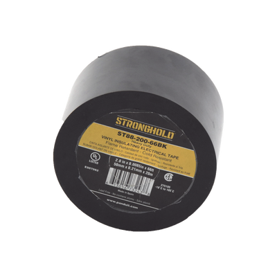Cinta Eléctrica STRONGHOLD Para Aislar, de PVC, Trabajo Pesado Eléctrico (UV, abrasión, aceite, corrosión), Grosor 0.21 mm (8.5 mil), Ancho 50 mm, y 20 m Largo, Uso Int./Ext., Color Negro. Superior a cinta Super 33 