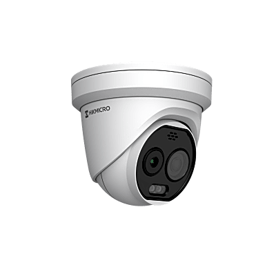 (Hikmicro) Turret IP Bi-espectral (Térmica + Óptica) / Sensor Térmico 256x192 / Sensor Óptico 5MP / Detección de Temperatura (-20°C a 650°C) / IA con Modelo GUANLAN / Luz Híbrida Inteligente / PoE / IP67