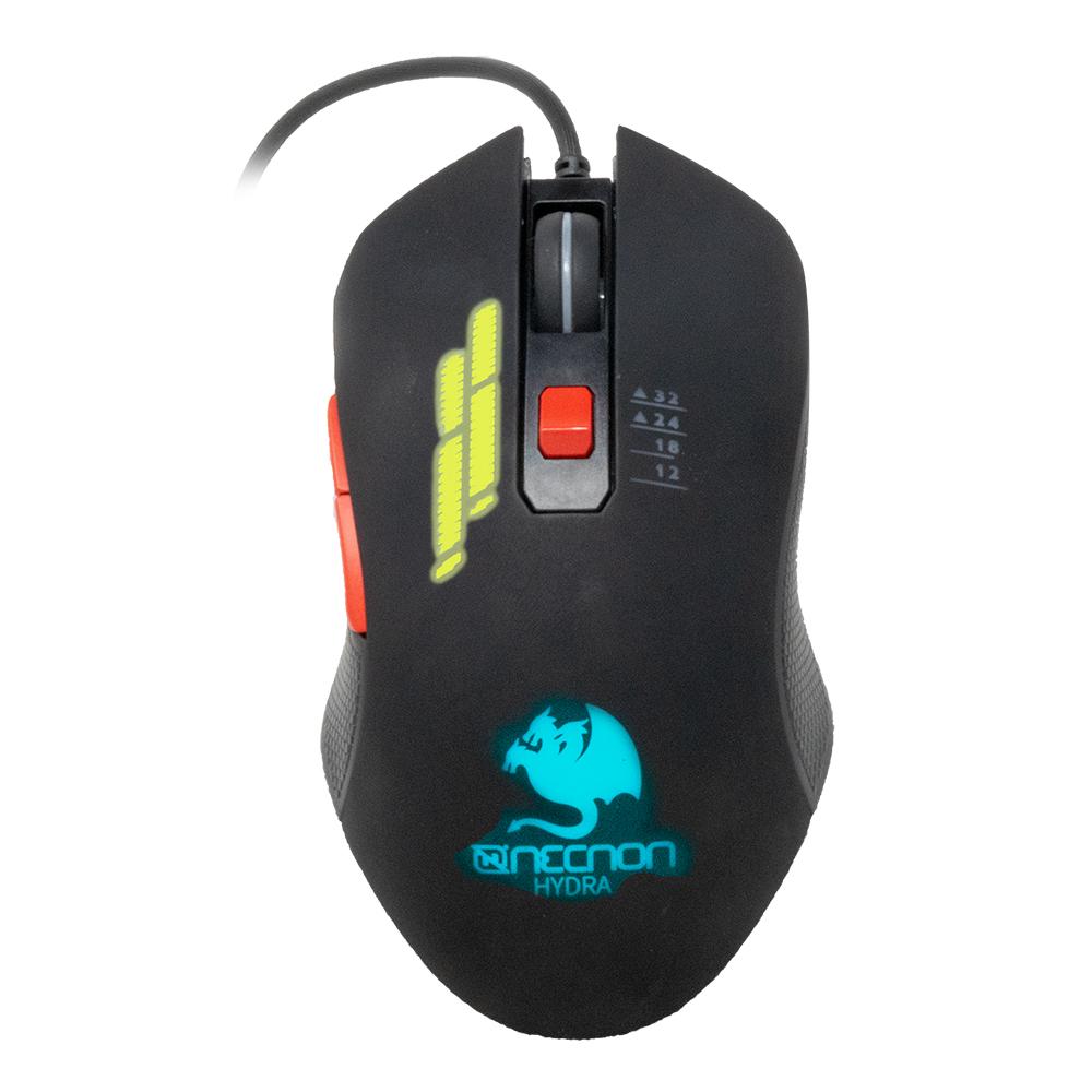 MOUSE GAMER NECNON NCGMHY01RG HYDRA 3200 DPI 6 BOTONES RGB ALAMBRICO NEGRO NCGMHY01RG