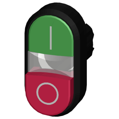 Botón doble tipo domino de plástico 3SU10003BB420AK0, son holder ni bloque de contactos, color Verde/Rojo