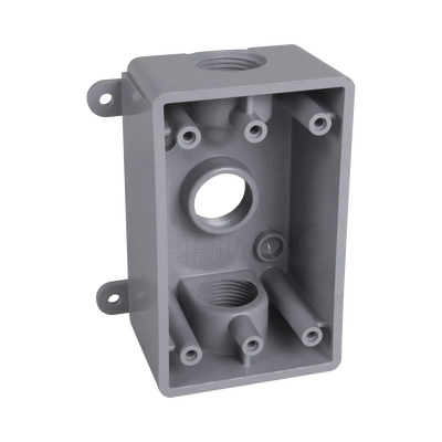 Caja Impermeable de 1 Gang / Profundidad de 2 Pulgadas (5.08 cm) / Cuenta con 3 Salidas Roscadas para Tubería de 1/2 Ó 3/4 / Color Gris