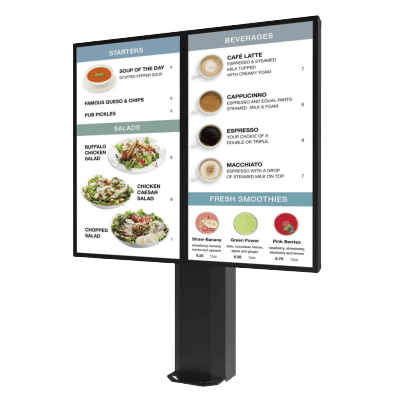 Montaje Tipo Kiosco para exterior compatible con Pantallas de 55" Samsung OH55AS / Diseño Ultradelgado / METAL / Exterior IP65 / Base Pedestal 8" / Soporte para 2 pantallas