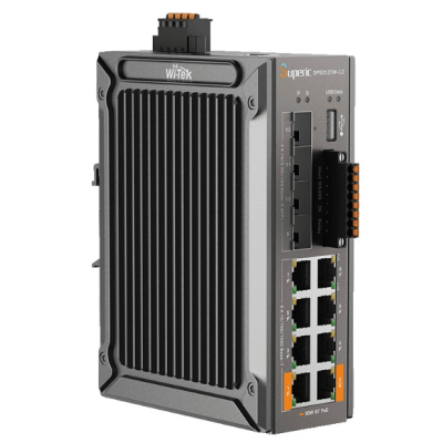 Switch de Red SP5012FM-L2 (V2) / 8 Puertos 10/100/1000Mbps PoE / 4 Puertos SFP 1000M/2.5G/10Gbps / Capacidad de Conmutación 96Gbps / Alimentación Dual DC / Instalación DIN-rail, Pared o Escritorio / Certificaciones CE, FCC, RoHS, UKCA