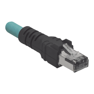 Cable de Conexión IndustrialNet Cat5e, de M12 D-Code Macho a Plug RJ45, Blindado S/FTP, Forro TPO, Color Azul Cerceta, 5 Metros