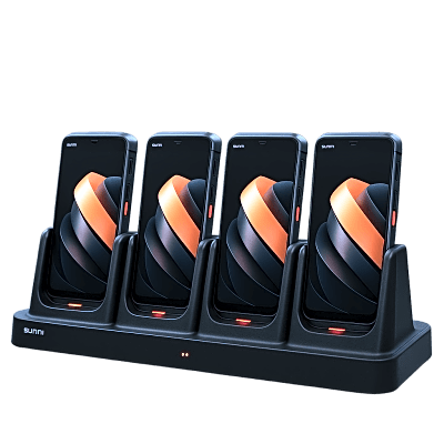 Base de Carga 4 Bahías / Carga Simultánea / Pogo Pins Directos / Indicadores LED Individuales / Diseño Vertical / Compatible SUNMI L3 / Gestión de Flotas