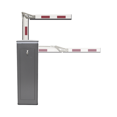 Kit de Barrera Vehicular Derecha y Brazo ARTICULADO de 4 Metros / Finales de Carrera Ajustables por Programación / Movimiento Fluido / Diseño Elegante Color Gris / Con Corona Led Semaforizada