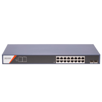 Switch PoE+ / Administrable / 16 Puertos 1000 Mbps PoE+/ 2 Puertos SFP / Configuración Nube desde Hik-PartnerPro / Modo Extendido hasta 300 Metros / 230 W