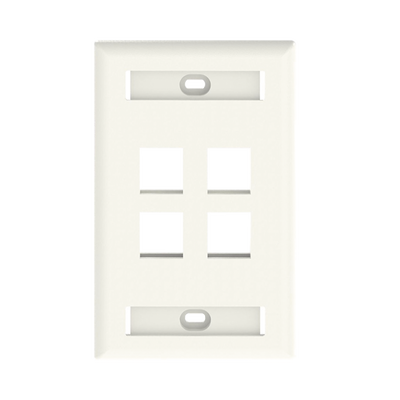 Placa de Pared Vertical, Salida Para 4 Puertos Keystone, Con Espacios Para Etiquetas, Color Blanco Mate