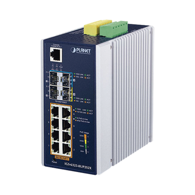 Switch Industrial Administrable Capa 3 con  8 Puertos Gigabit PoE 802.3bt, 2 Puertos SFP de 1 G/2.5 G, 2 Puertos SFP 10 G 