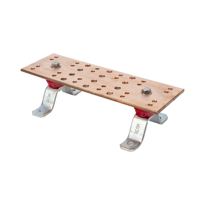 Barra Unión Telecom TMGB / 12 x 4 x 1/4 in / 100% Cobre / 12+24 Orificios / Aisladores Rojos / J-STD-607-A