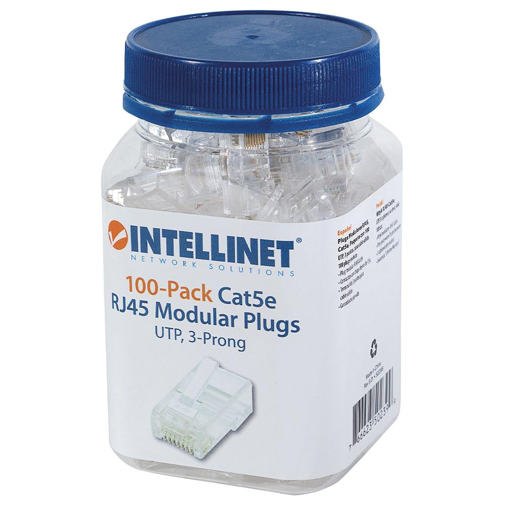 PLUG RJ45 CAT5E SOLIDO UTP BOTE 100PZAS ORO15-MICRAS INTELLINET 502399
