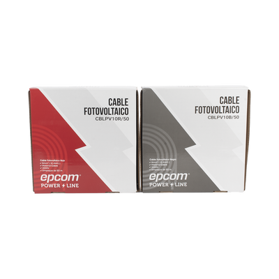 Kit de 2 rollos de 50 metros de cable fotovoltaico de cobre, rojo y negro, calibre 10 AWG (6mm²), Tipo PV,  1000/2000 V y 120°C.