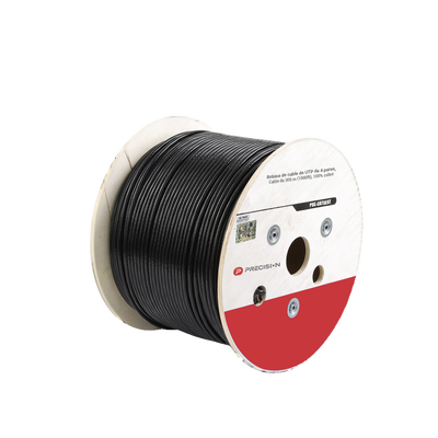Bobina de Cable de UTP de 4 Pares Cat5e de 305 Metros (1000 Pies), 100% Cobre, LDPE Resistente a Rayos UV Relleno de Gel, Color Negro, 24 AWG, Uso en Exterior, Para Aplicaciones de Voz, Datos y Video