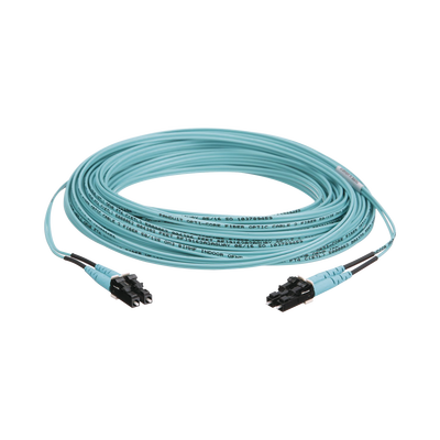 Jumper de Fibra Optica Multimodo 50/125 OM3, LC-LC Duplex, OFNR (Riser), Color Aqua, 10 Metros (32.81 Pies)