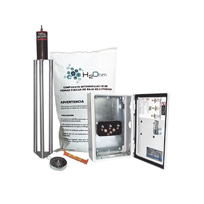 Kit Antivandalico de puesta a tierra de 45 A con Electrodo, Filtro, Acoplador y Compuesto H2Ohm.