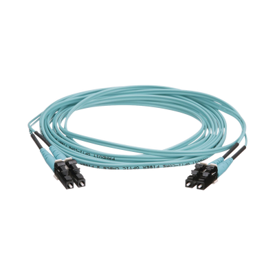 Jumper de Fibra Optica Multimodo 50/125 OM4, LC-LC Duplex, OFNR (Riser), Color Aqua, 10 Metros (32.81 Pies)