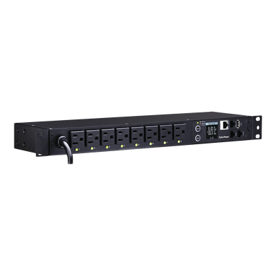 PDU Switchable por Toma, Para Distribución de Energía, Entrada 120 Vca NEMA 5-15P, Con 8 Salidas NEMA 5-15R, Horizontal 19in, 1UR