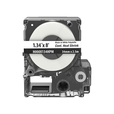 Casete de Etiquetas de Poliolefina de Cinta Continua, Tubo Termocontráctil, 34 mm (1.34 pulgadas) de Ancho y 2.4 metros (7.87 pies) de Largo, Para Cables de 11 a 17.27 mm (4 AWG-250 MCM) de Diámetro, Color Blanco