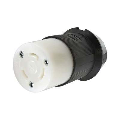 Conector Industrial con Bloqueo de Media Vuelta / 30 A 250 V CA / 2 Polos 3 Hilos / Color Blanco y Negro / Nema L6-30R. 