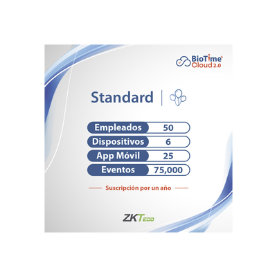 LICENCIA STANDART BIOTIME CLOUD 2.0  / 50 USUARIOS / 6 DISPOSITIVOS (Licencia Anual)