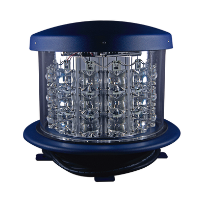 Luz de Obstáculo LED Intensidad Media FAA L-864 / LED Rojo 2000 CD / 120-240 VAC / 360° Cobertura Horizontal / 3° Haz Vertical / NEMA 4X / Para Torres 46-107 m / Certificación FAA e ICAO