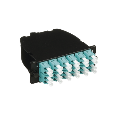 Casete OptiCom de Fibra Óptica Multimodo OM3, Con 2 Conectores MPO a 12 LC Duplex, Polaridad Método A, Pérdida de Inserción Estándar