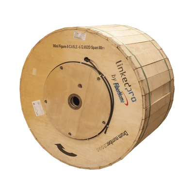 Carrete de 4 Kilómetros de Fibra Óptica Aérea Mini Figura 8, G.652D, Monomodo de 6 Hilos, Exterior, Span 80, Loose Tube