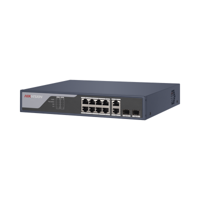 Switch PoE+ / Administrable / Uso en Rack / 8 Puertos 10/100 PoE+ /  2 Puertos 1000 Mbps Uplink  / 2 Puertos SFP / Configuración Nube desde Hik-PartnerPro / Modo Extendido hasta 300 Metros / 125 W