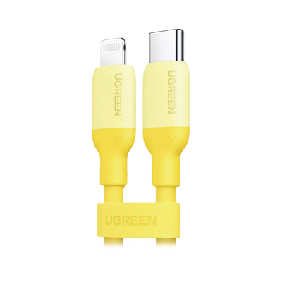 Cable USB-C a Lightning / Certificado MFi / 1 Metro / Adecuado para iPhone, iPad, iPod / Carga Rápida PD 20W /  Sincronización de Datos de hasta 480 Mbps / Goma de Silicona y  TPE. / Suave al Tacto / Color Yellow