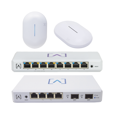 Starter KIT Alta Labs: Incluye 1 Router (Route10) / 1 Switch PoE (S8-POE) / 1 Puntos de Acceso WiFi 6 AP6 / 1 Punto de Acceso AP6-PRO / Bloqueo de Contenido / Administración en la Nube / App Gratuita / Compatible con la plataforma Purple