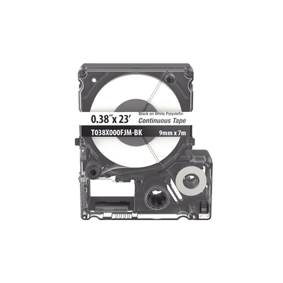Casete de Etiquetas de Poliolefina de Cinta Continua, Color Negro Sobre Blanco, Uso Interior/Exterior, 9 mm de Ancho x 7 Metros de Largo (22.97 Pies)