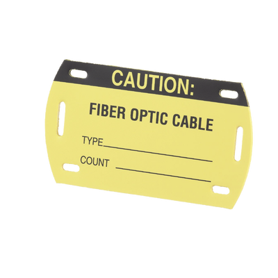 Kit de 5 Etiquetas Autolaminadas para Fibra Óptica, Para Uso Interior/Exterior, Dimensiones de 90.42 x 52.32 mm (3.56 x 2.06 pulgadas), Color Negro con Amarillo