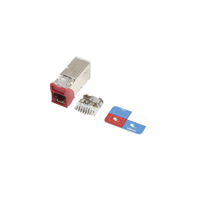 Jack Z-MAX Cat6A, Blindado, Montaje Híbrido en Placa de Pared (Plano y Angulado), Color Rojo