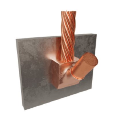 Molde para Soldadura Exotérmica para Cable 1/0 AWG a Superficie de Acero en Vertical hacia Arriba a 90°