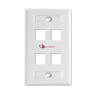 Placa de Pared Keystone de 4 Salidas, Color Blanco, para Jacks Keystone Z-MAX y MAX