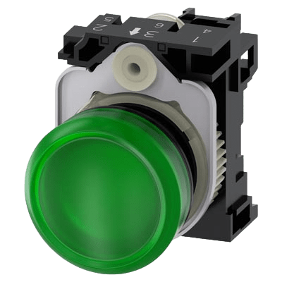 Lampara de señalización plástica con led color Verde, 24Vca-Vcd