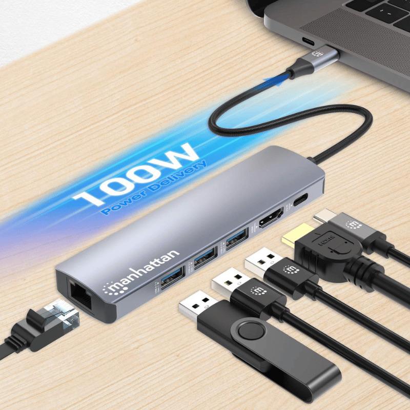 DOCKING USB C MANHATTAN HDMI 3xUSB A V3 USB C PD RJ45 (153959)