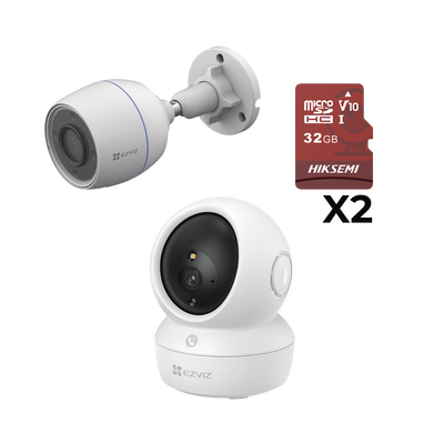Kit de cámaras WiFi / Incluye 1 pieza CSH6C/3MP  Para Uso en Interior / 1 pieza CS-H3C Para Uso en Exterior / 1 PZA Micro SD HS-TF-E1/32G / Detección de Movimiento / Notificaciones Instantáneas 