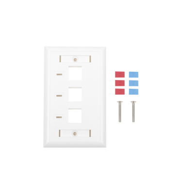 Placa de Pared, de 3 Puertos, Keystone, con Espacio para Etiqueta - Color Blanco