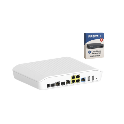 Kit Router/Firewall con licencia incluida NSE-SUB-3000-3 / función SD-WAN NSE3000 / 2 puertos WAN Gigabit + 2 SFP combo / 4 puertos LAN Gigabit / Gestión Unificada de Amenazadas / Administración desde la Nube / Hasta 1,000 dispositivo