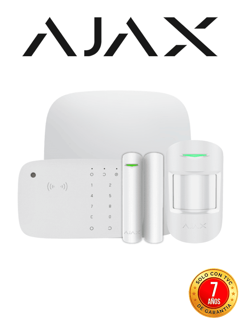 AJAX KIT HUB 4G KEYPADCOMBI - Panel de alarma Hub 4G conexión ETHERNET- 4G APP “AJAX PRO” iOS y Android , 1 sensor de movimiento, 1 detector puerta o ventana, 1 Teclado táctil inalámbrico con sirena incluida y lector DESFire.