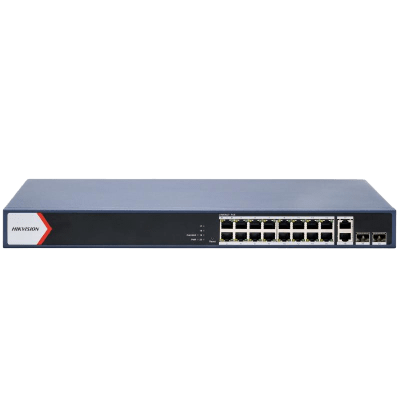 Switch PoE+ / Administrable / 16 puertos 1000 Mbps PoE+ / 2 Puertos 1000 Mbps Uplink / 2 Puertos SFP de Uplink /  Configuración Nube Hik-Partner Pro / Modo Extendido hasta 300 metros / 230 W 