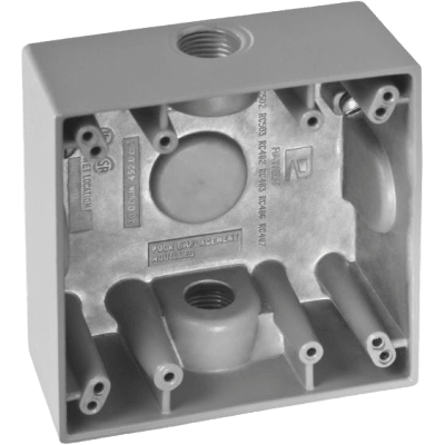Caja Cuadra de 3/4" a Prueba de Intemperie/ Cuenta con 2 salidas / Con Orejas para Montaje.