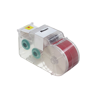 Casete de Etiquetas de Vinilo de Cinta Continua, Color Blanco Sobre Rojo, Uso Interior/Exterior, 25.4 mm de Ancho x 7.6 Metros de Largo (24.93 Pies)