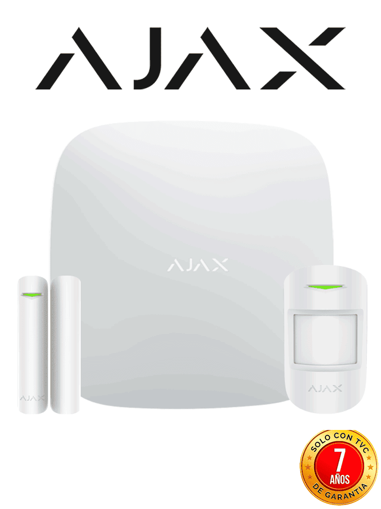 AJAX KIT BASIC - Panel de  alarma Hub 4G conexión Ethernet y una ranura sim 4G / APP “AJAX PRO” iOS y Android , 1 sensor de movimiento y 1 detector de puerta o ventana con entrada auxiliar en color blanco