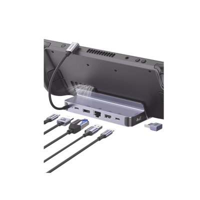 HUB USB-C (Docking Revodok Pro) 6 en 1 | Soporte para Steam Deck  | 2 USB-A 3.0 (5Gbps) | USB-C 3.0 (5Gbps) | RJ45 (Gigabit Ethernet) | HDMI 2.0 4K@60Hz | USB-C PD Carga 100W | Carcasa de Aluminio.