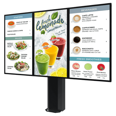 Montaje Tipo Kiosco para exterior compatible con Pantallas de 55" Samsung OH55AS / Diseño Ultradelgado / METAL / Exterior IP65 / Base Pedestal 8" / Soporte para 3 pantallas